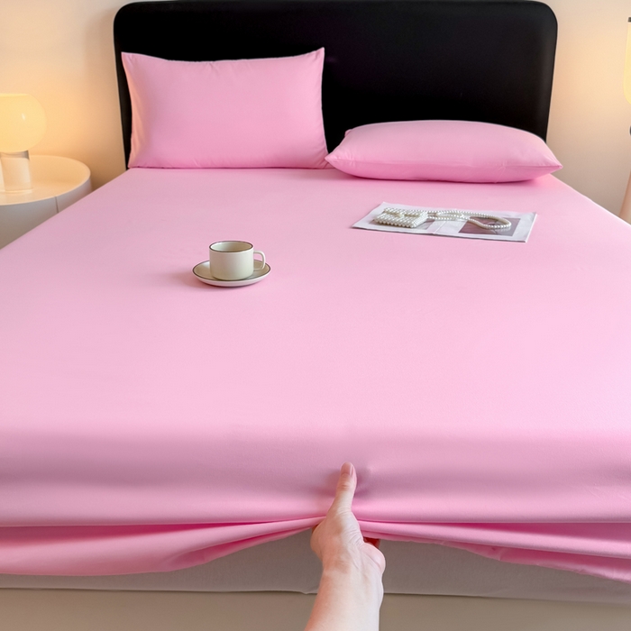 91家纺网 家纺一手货源 找家纺 仟岸家纺 2025新款高克重水洗磨毛单床笠床笠单件 粉色