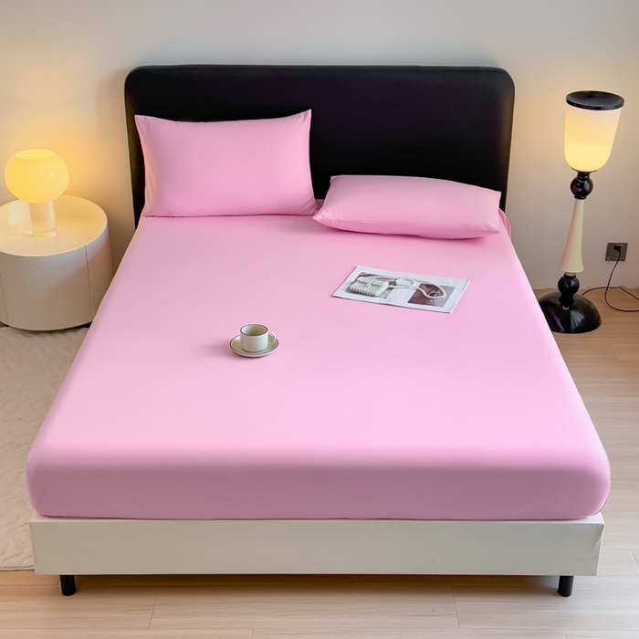 91家纺网 家纺一手货源 找家纺 仟岸家纺 2025新款高克重水洗磨毛单床笠床笠单件 粉色