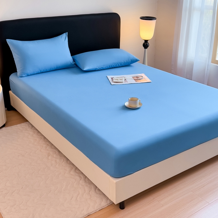 91家纺网 家纺一手货源 找家纺 仟岸家纺 2025新款高克重水洗磨毛单床笠床笠单件 蓝色