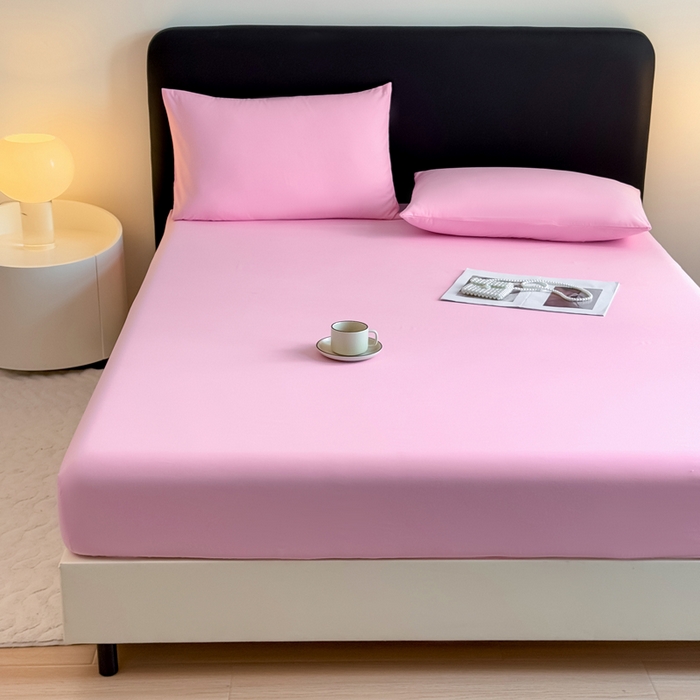 91家纺网 家纺一手货源 找家纺 仟岸家纺 2025新款高克重水洗磨毛单床笠床笠单件 粉色