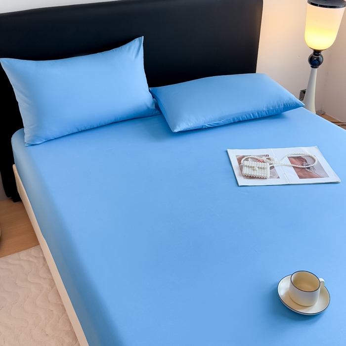 91家纺网 家纺一手货源 找家纺 仟岸家纺 2025新款高克重水洗磨毛单床笠床笠单件 蓝色