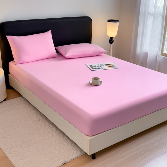 91家纺网 家纺一手货源 找家纺 仟岸家纺 2025新款高克重水洗磨毛单床笠床笠单件 粉色