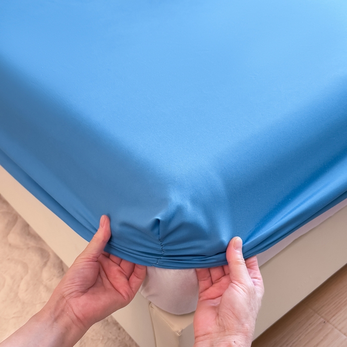 91家纺网 家纺一手货源 找家纺 仟岸家纺 2025新款高克重水洗磨毛单床笠床笠单件 蓝色