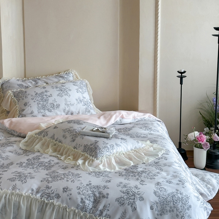 91家纺网 家纺一手货源 找家纺 （总）咏绒家纺工厂店 2025新款莱赛尔法式闺房风雪纺花边款四件套