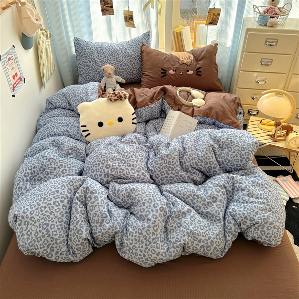 阿曼达 2026新款超流行的豹纹猫咪毛巾绣水洗四件套-豹纹猫咪 豹纹猫咪-咖