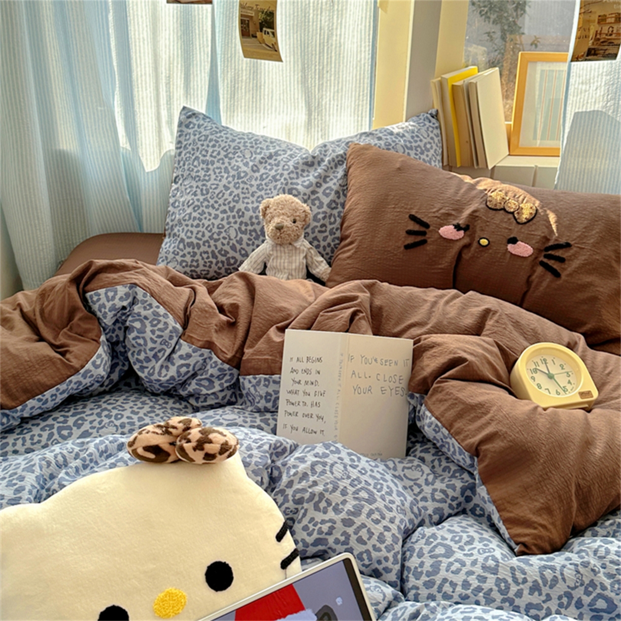 91家纺网 家纺一手货源 找家纺 阿曼达 2026新款超流行的豹纹猫咪毛巾绣水洗四件套-豹纹猫咪 豹纹猫咪-咖