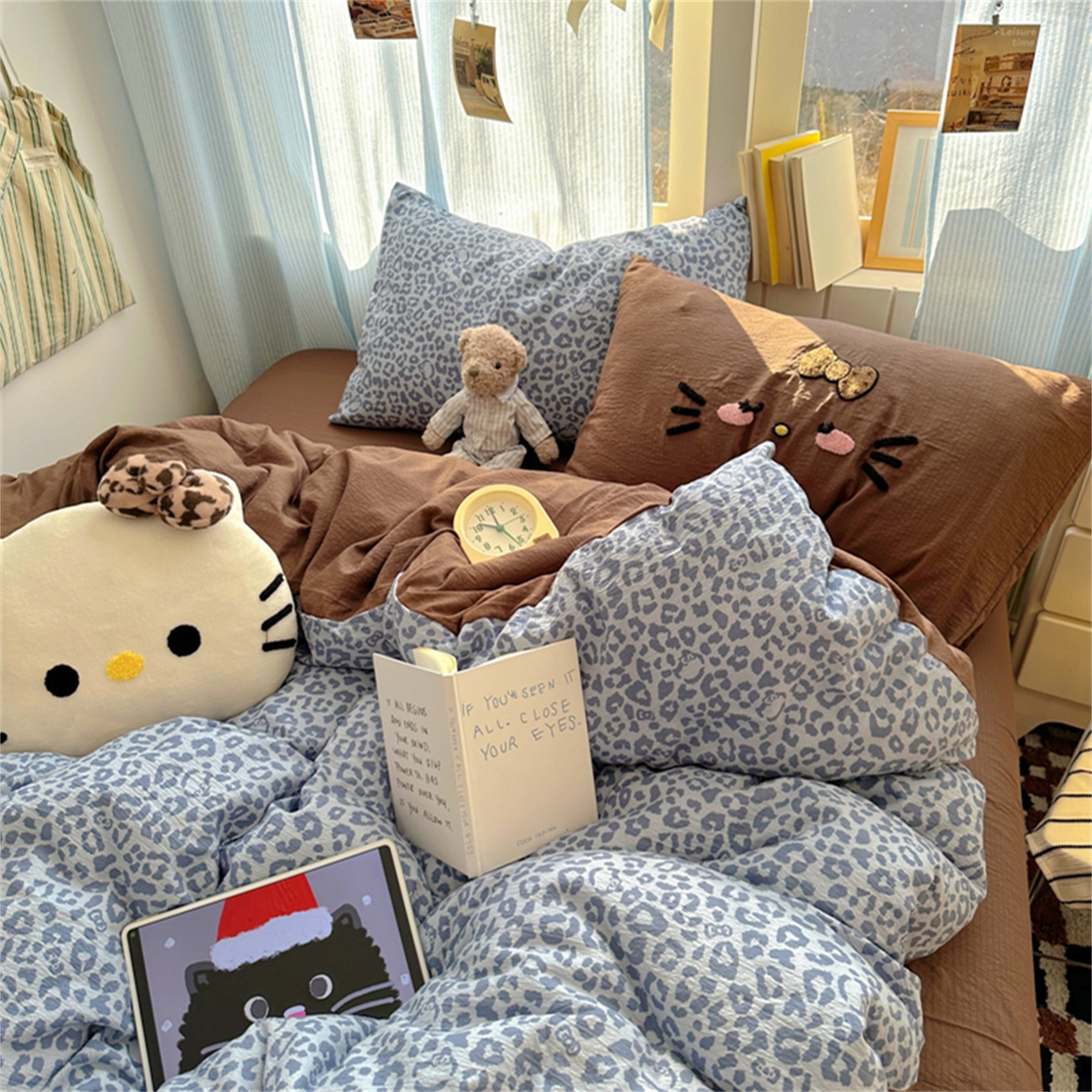 91家纺网 家纺一手货源 找家纺 阿曼达 2026新款超流行的豹纹猫咪毛巾绣水洗四件套-豹纹猫咪 豹纹猫咪-咖