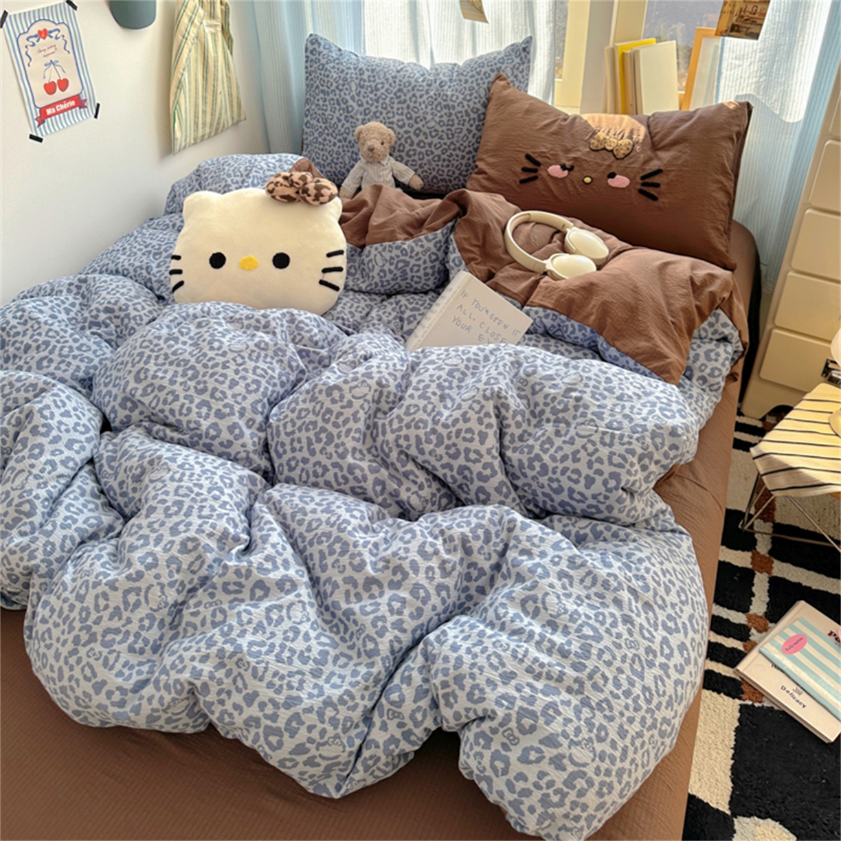 91家纺网 家纺一手货源 找家纺 阿曼达 2026新款超流行的豹纹猫咪毛巾绣水洗四件套-豹纹猫咪 豹纹猫咪-咖