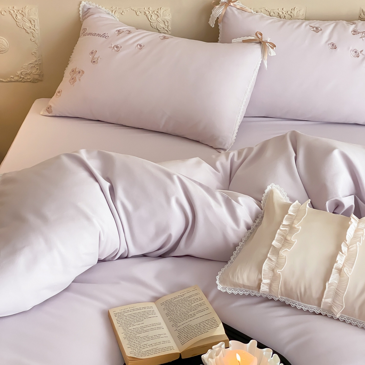 91家纺网 家纺一手货源 找家纺 佳汐蓝家纺 2025秋冬新款新疆长绒棉全棉纯棉刺绣蕾丝四件套-场景一梦幻芭蕾 梦幻芭蕾-紫