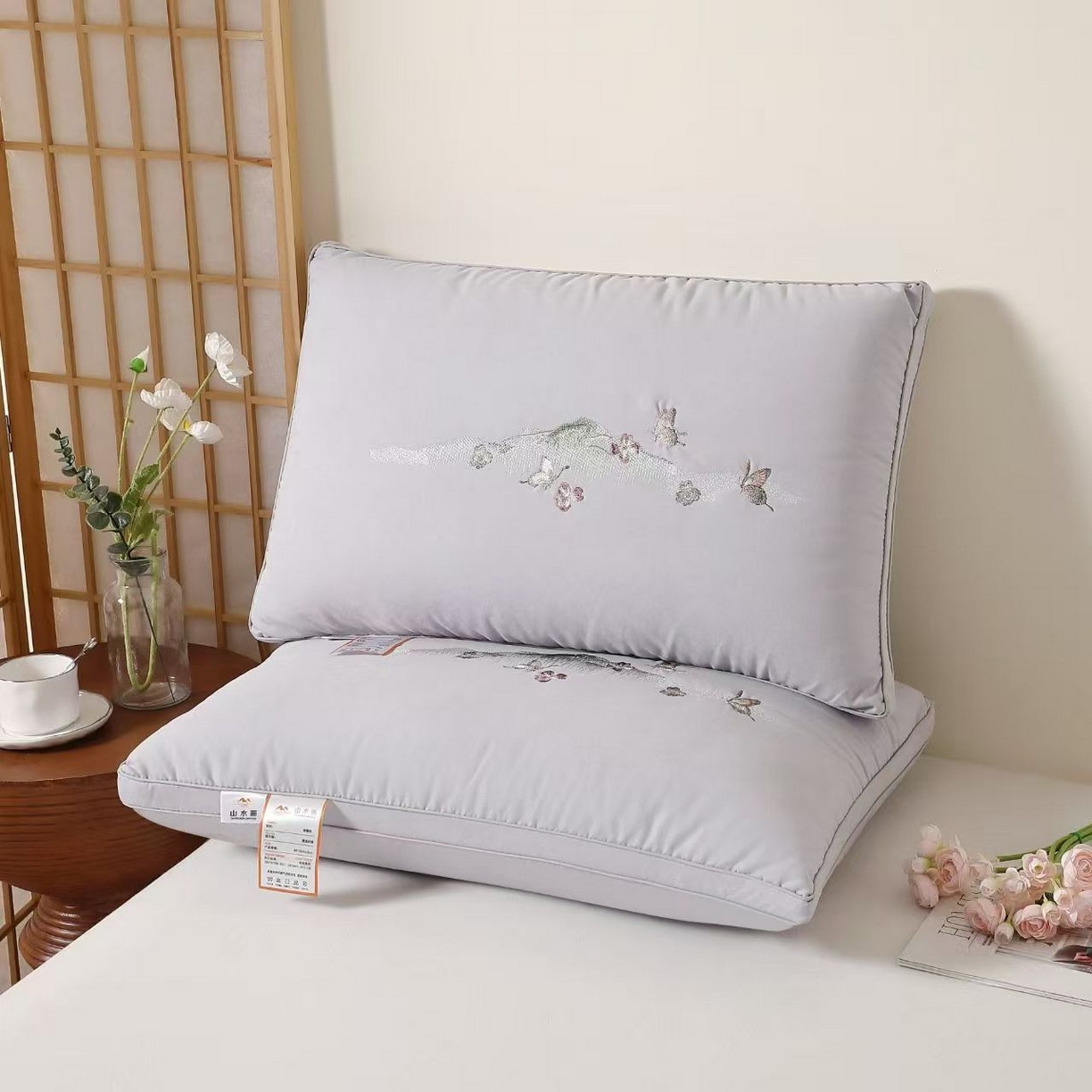 91家纺网 家纺一手货源 找家纺 （总）剑桥枕业 2025新款山水画热熔护颈枕头 高枕 活动跑量促销枕芯