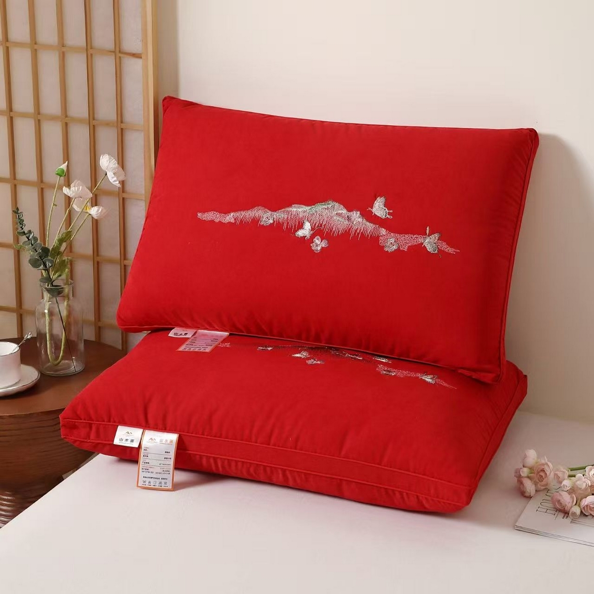 91家纺网 家纺一手货源 找家纺 （总）剑桥枕业 2025新款山水画热熔护颈枕头 高枕 活动跑量促销枕芯