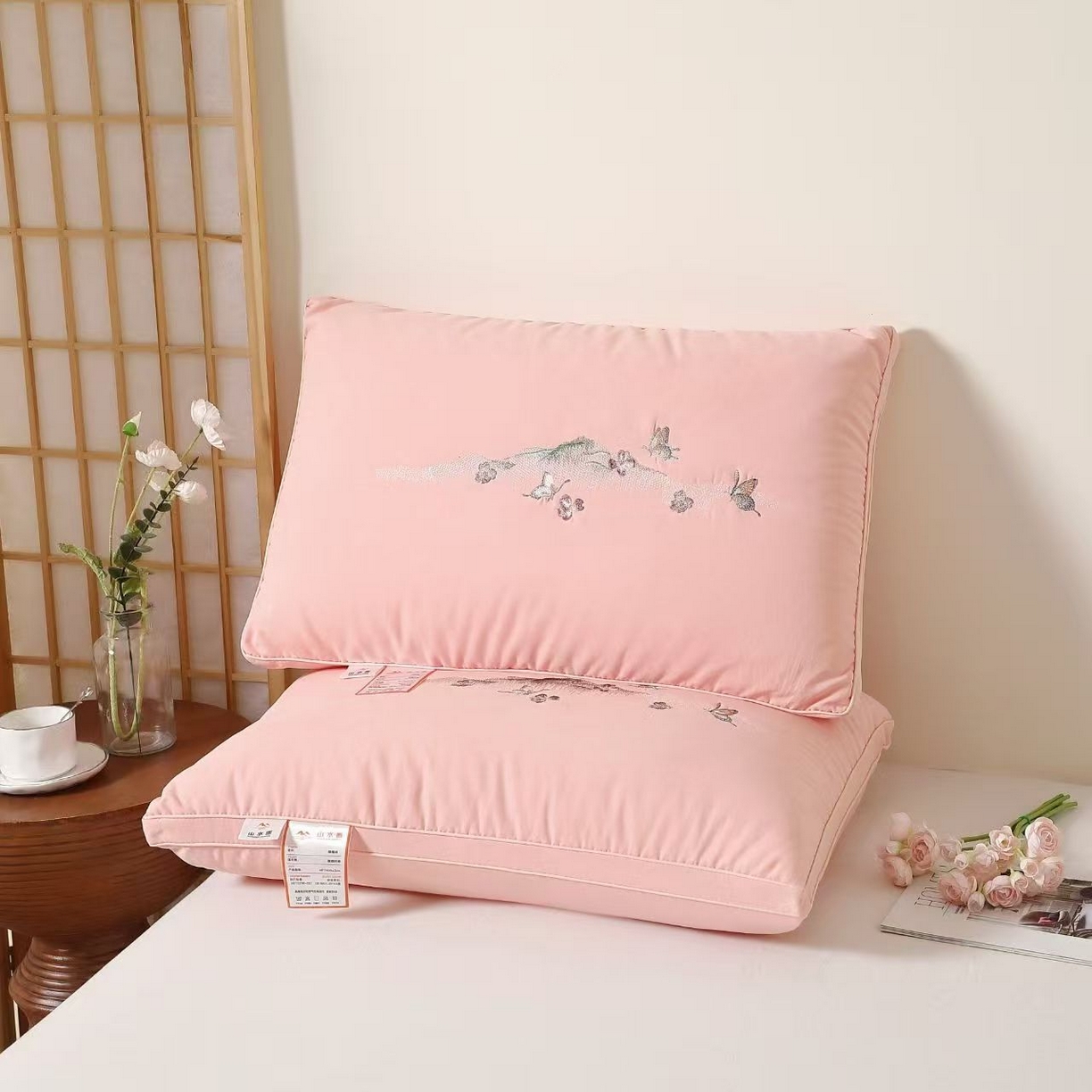 91家纺网 家纺一手货源 找家纺 （总）剑桥枕业 2025新款山水画热熔护颈枕头 高枕 活动跑量促销枕芯