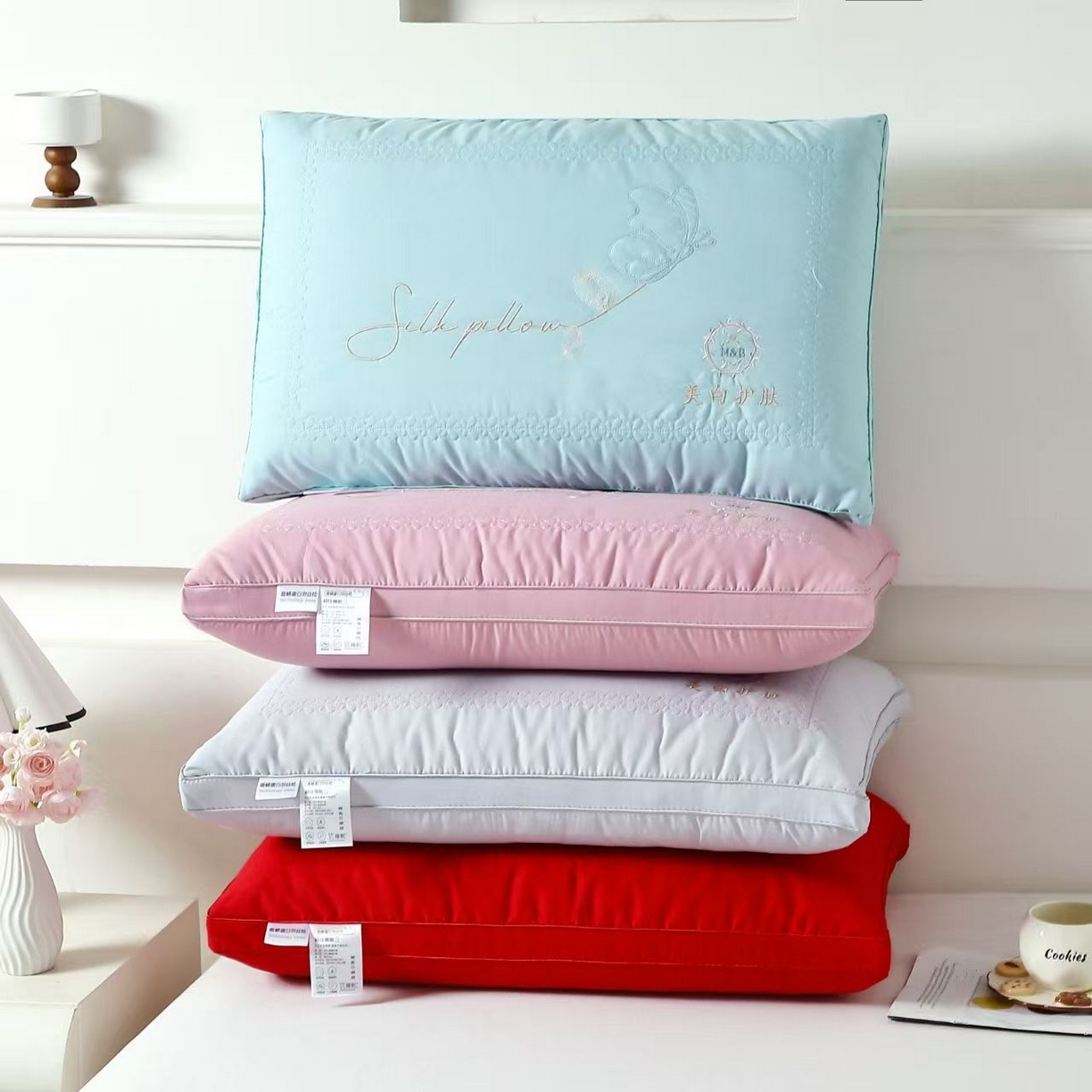 91家纺网 家纺一手货源 找家纺 （总）剑桥枕业 2025新款美白护肤热熔硬枕头促销红色婚庆枕芯中高枕头便宜款