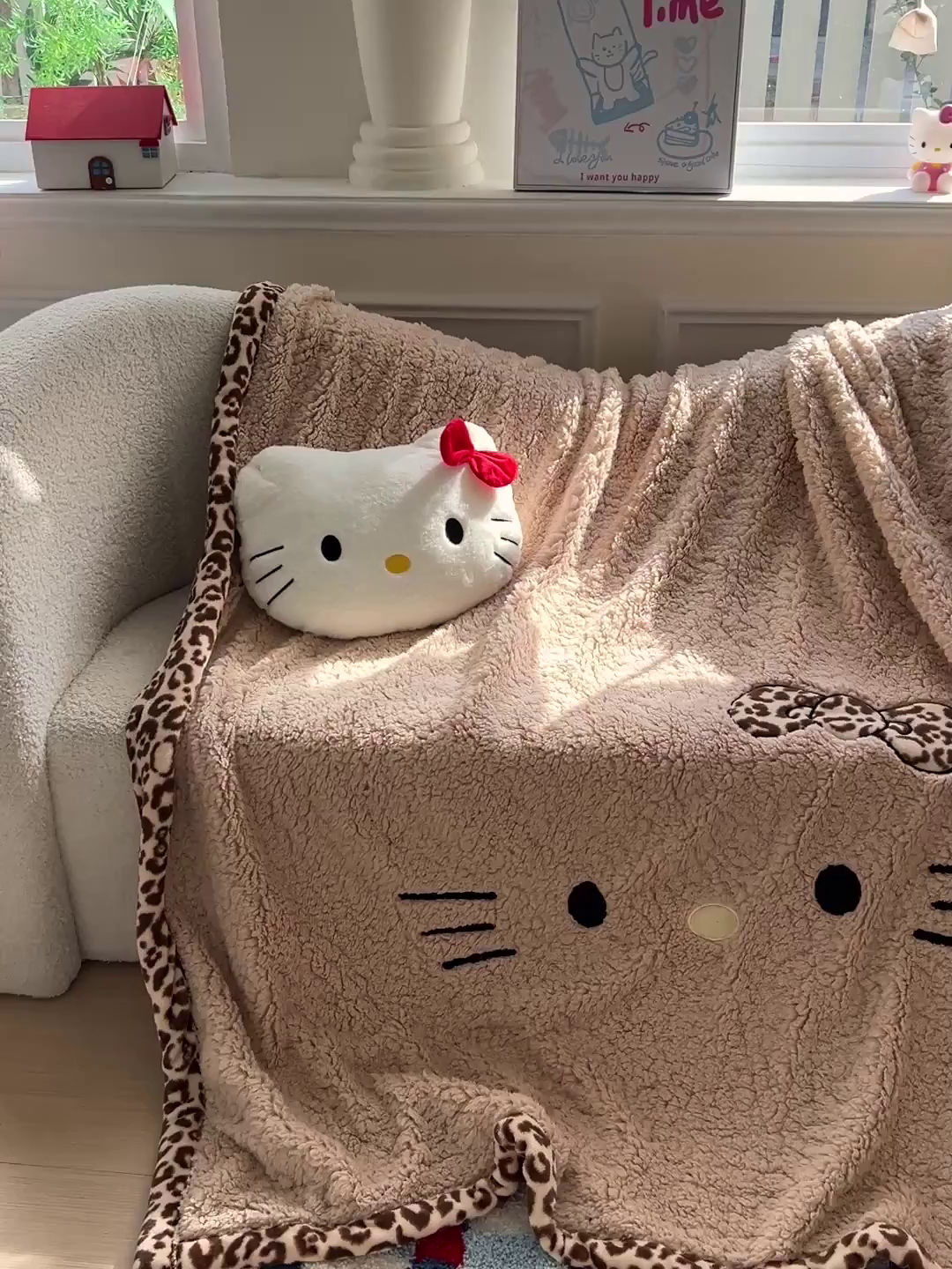 91家纺网 家纺一手货源 找家纺 繁花家居 2025新款羊羔绒牛奶绒绣花喵喵系列毛毯 表情喵-卡其