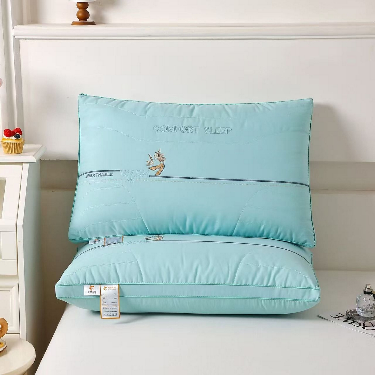 91家纺网 家纺一手货源 找家纺 （总）剑桥枕业 2025新款天然大豆豆荚热熔硬枕头促销红色婚庆枕芯