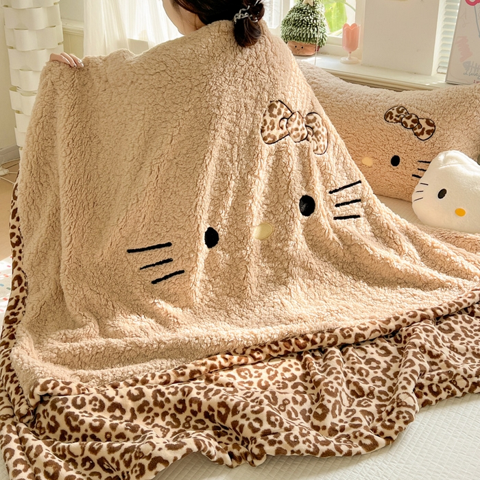 91家纺网 家纺一手货源 找家纺 繁花家居 2025新款羊羔绒牛奶绒绣花喵喵系列毛毯 表情喵-卡其