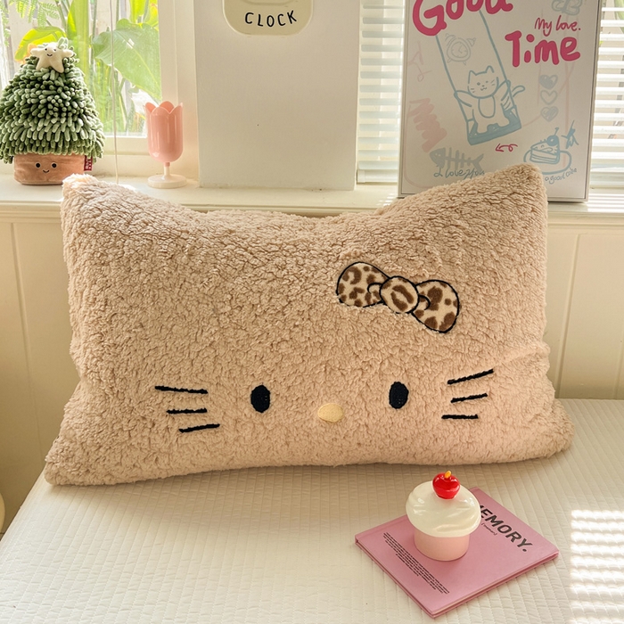 91家纺网 家纺一手货源 找家纺 繁花家居 2025新款羊羔绒牛奶绒绣花喵喵系列毛毯 表情喵-卡其