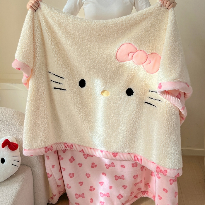 91家纺网 家纺一手货源 找家纺 繁花家居 2025新款羊羔绒牛奶绒绣花喵喵系列毛毯 表情喵-奶白