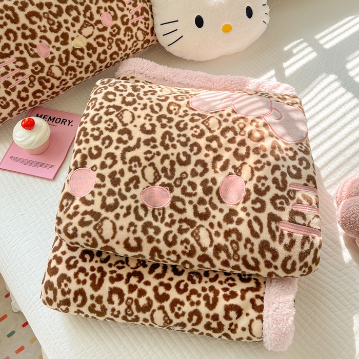 91家纺网 家纺一手货源 找家纺 繁花家居 2025新款羊羔绒牛奶绒绣花喵喵系列毛毯 表情喵-豹纹