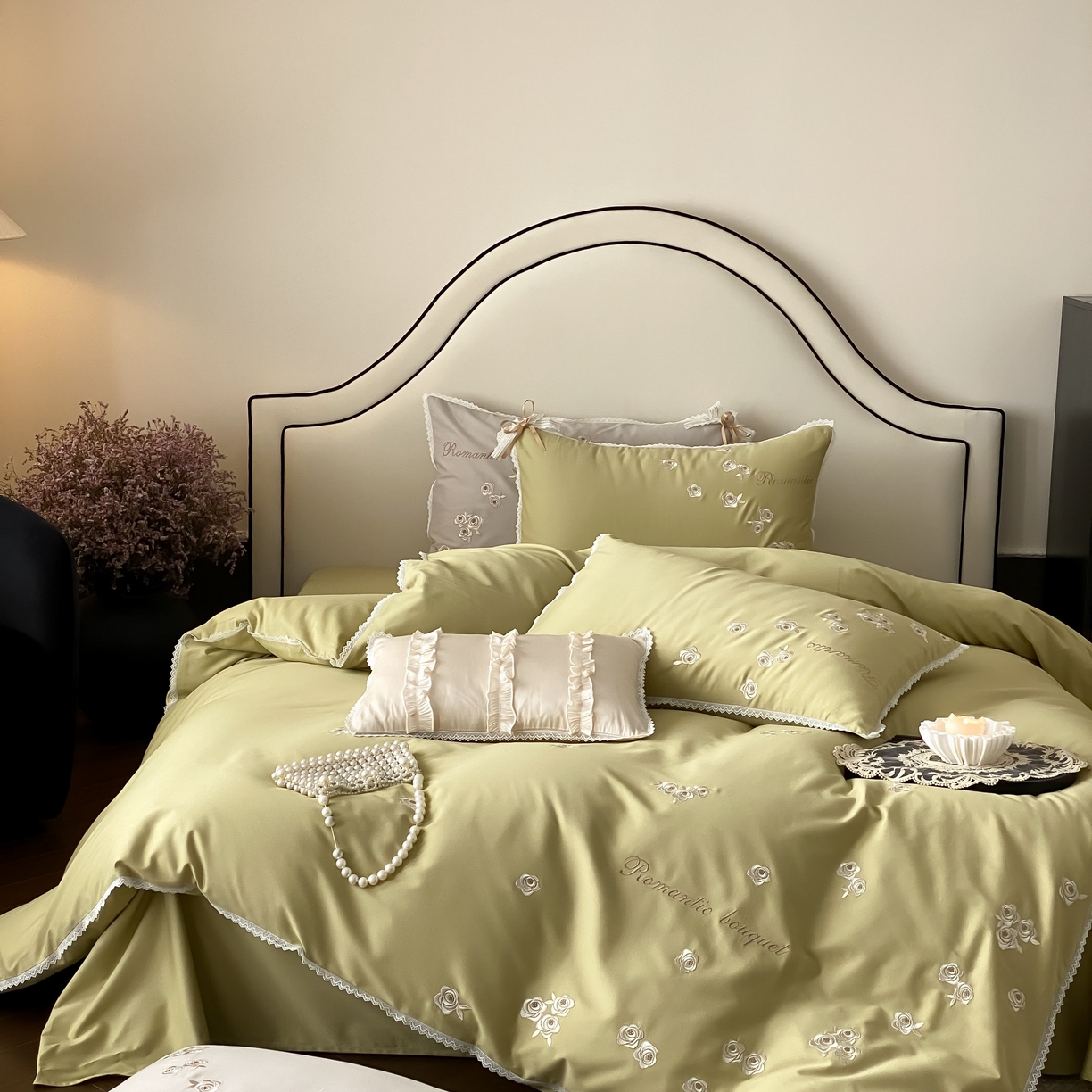 91家纺网 家纺一手货源 找家纺 佳汐蓝家纺 2025秋冬新款新疆长绒棉全棉纯棉刺绣蕾丝四件套-场景二梦幻芭蕾 梦幻芭蕾-绿