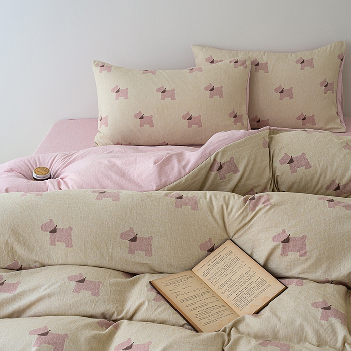 91家纺网 家纺一手货源 找家纺 竹合家纺 2025秋冬新款加厚磨毛色织暖绒系列针织四件套高克重 雪纳瑞