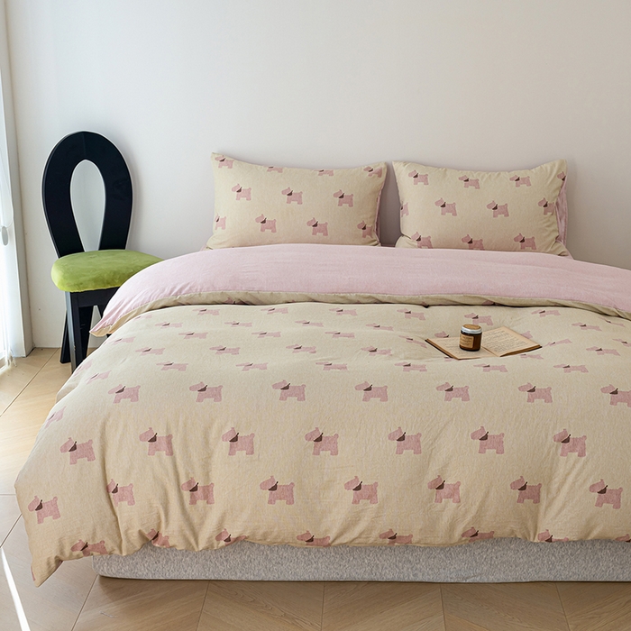 91家纺网 家纺一手货源 找家纺 竹合家纺 2025秋冬新款加厚磨毛色织暖绒系列针织四件套高克重 雪纳瑞