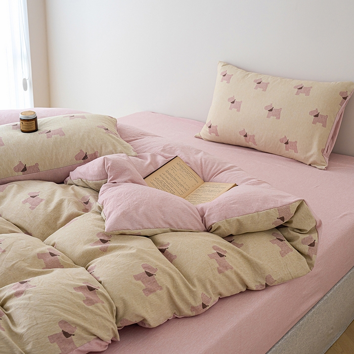 91家纺网 家纺一手货源 找家纺 竹合家纺 2025秋冬新款加厚磨毛色织暖绒系列针织四件套高克重 雪纳瑞