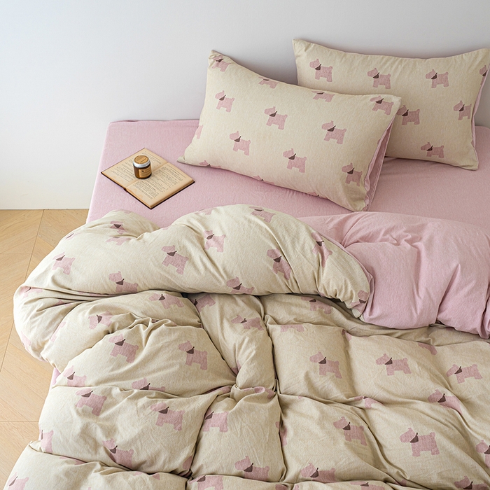 91家纺网 家纺一手货源 找家纺 竹合家纺 2025秋冬新款加厚磨毛色织暖绒系列针织四件套高克重 雪纳瑞