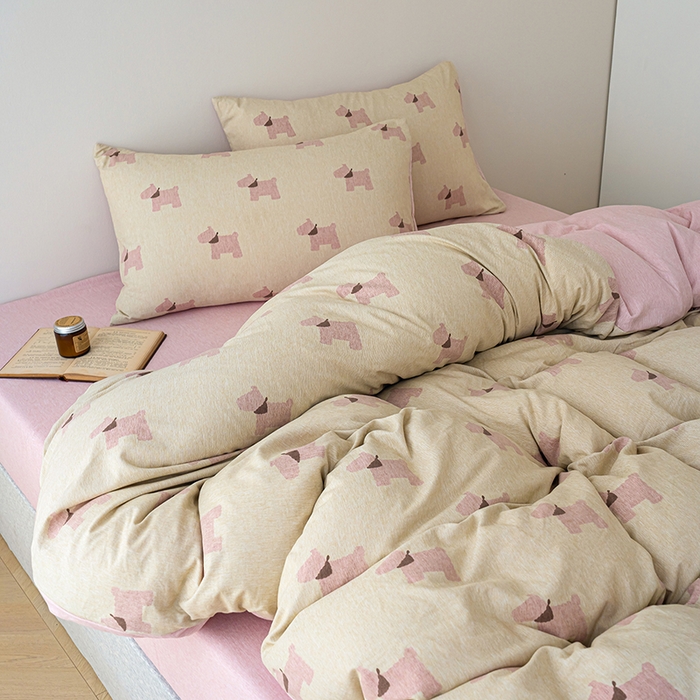 91家纺网 家纺一手货源 找家纺 竹合家纺 2025秋冬新款加厚磨毛色织暖绒系列针织四件套高克重 雪纳瑞