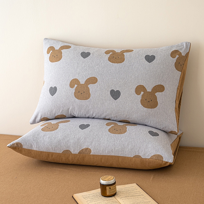 91家纺网 家纺一手货源 找家纺 竹合家纺 2025秋冬新款加厚磨毛色织暖绒系列针织四件套高克重 爱心咖兔