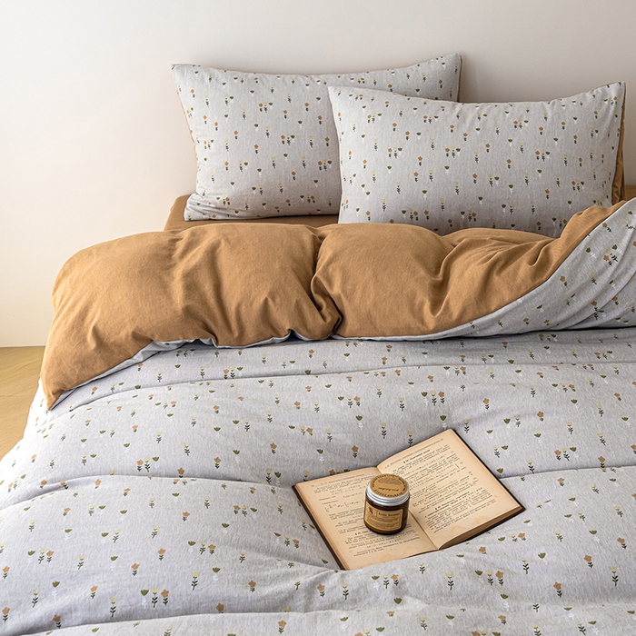 91家纺网 家纺一手货源 找家纺 竹合家纺 2025秋冬新款加厚磨毛色织暖绒系列针织四件套高克重 花儿朵朵