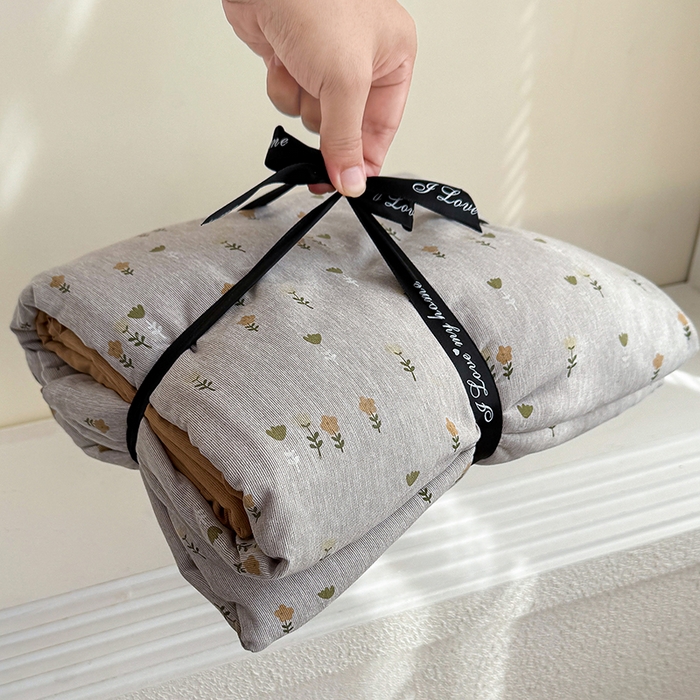 竹合家纺 2025秋冬新款加厚磨毛色织暖绒系列针织四件套高克重 花儿朵朵