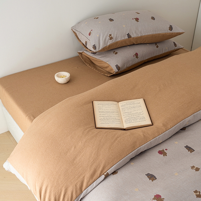 91家纺网 家纺一手货源 找家纺 竹合家纺 2025秋冬新款加厚磨毛色织暖绒系列针织四件套高克重 小熊一家