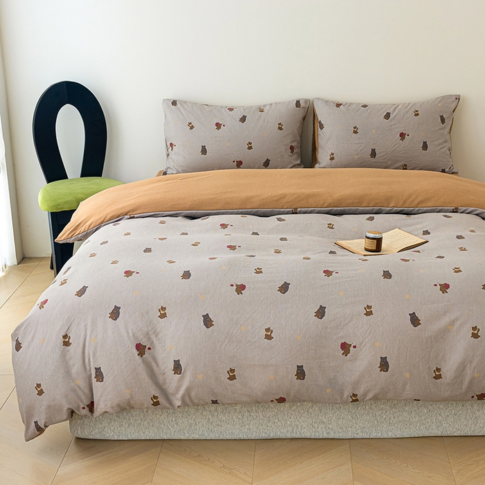 91家纺网 家纺一手货源 找家纺 竹合家纺 2025秋冬新款加厚磨毛色织暖绒系列针织四件套高克重 小熊一家