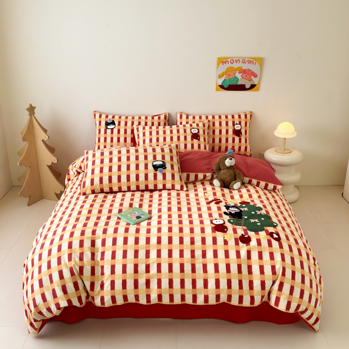 如意朵 2025新款全棉加厚磨毛绣花四件套风格一（专版花型） 猫和树