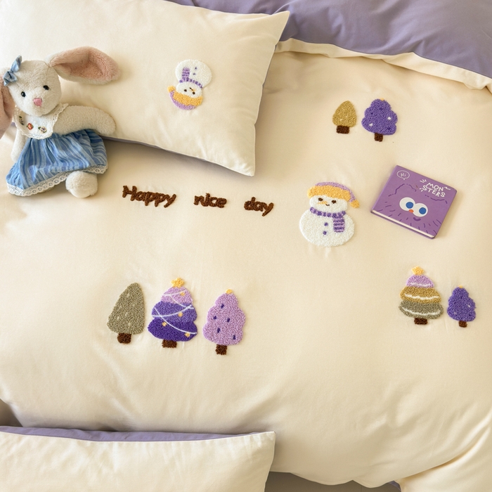 91家纺网 家纺一手货源 找家纺 如意朵 2025新款全棉加厚磨毛绣花四件套风格一（专版花型） 梦幻森林米