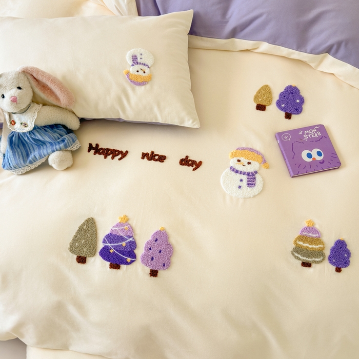 91家纺网 家纺一手货源 找家纺 如意朵 2025新款全棉加厚磨毛绣花四件套风格一（专版花型） 梦幻森林米