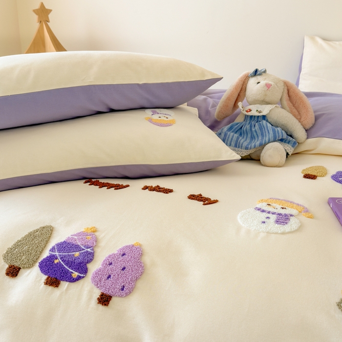 91家纺网 家纺一手货源 找家纺 如意朵 2025新款全棉加厚磨毛绣花四件套风格一（专版花型） 梦幻森林米