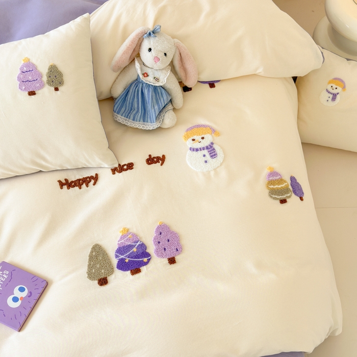 91家纺网 家纺一手货源 找家纺 如意朵 2025新款全棉加厚磨毛绣花四件套风格一（专版花型） 梦幻森林米