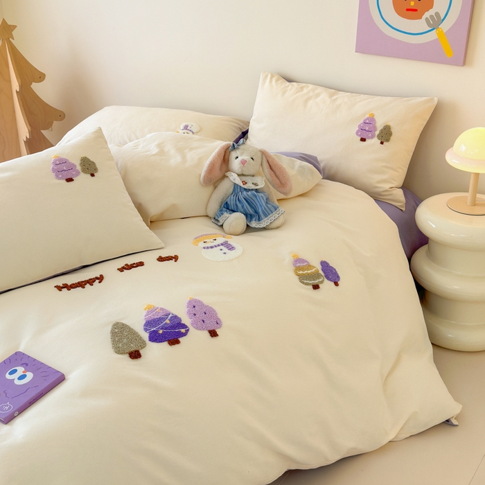 91家纺网 家纺一手货源 找家纺 如意朵 2025新款全棉加厚磨毛绣花四件套风格一（专版花型） 梦幻森林米