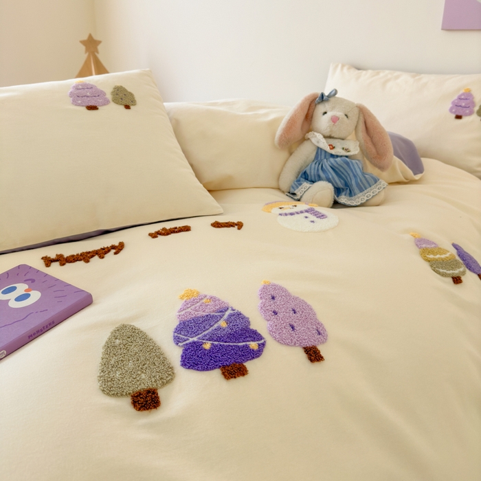 91家纺网 家纺一手货源 找家纺 如意朵 2025新款全棉加厚磨毛绣花四件套风格一（专版花型） 梦幻森林米