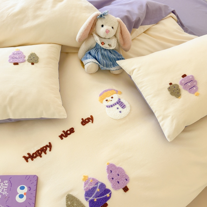 91家纺网 家纺一手货源 找家纺 如意朵 2025新款全棉加厚磨毛绣花四件套风格一（专版花型） 梦幻森林米