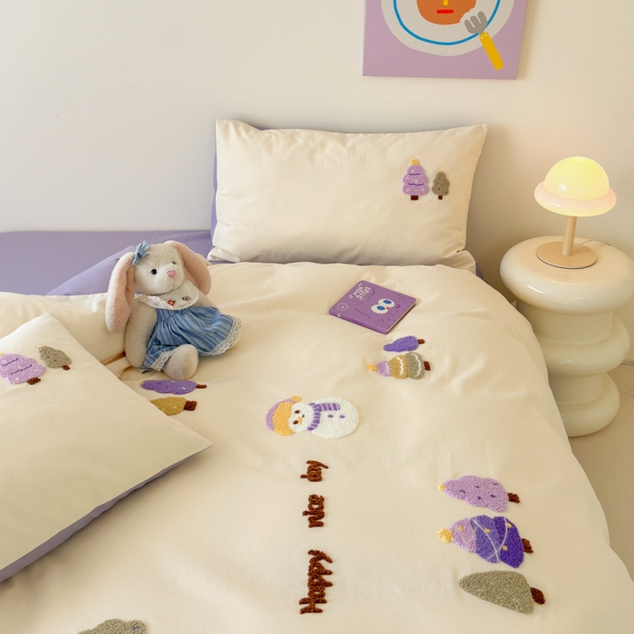 91家纺网 家纺一手货源 找家纺 如意朵 2025新款全棉加厚磨毛绣花四件套风格一（专版花型） 梦幻森林米