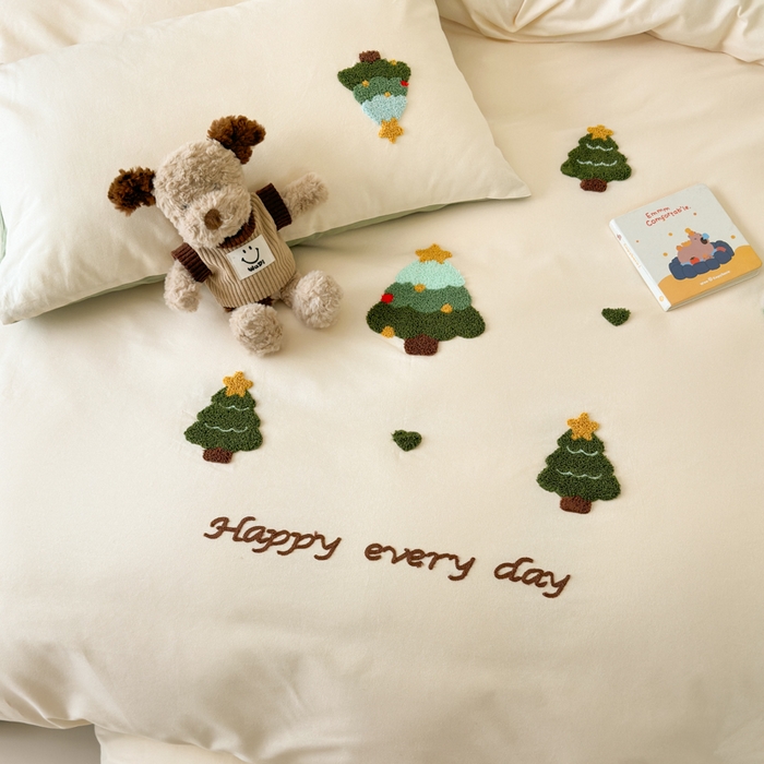 91家纺网 家纺一手货源 找家纺 如意朵 2025新款全棉加厚磨毛绣花四件套风格一（专版花型） 圣诞心语