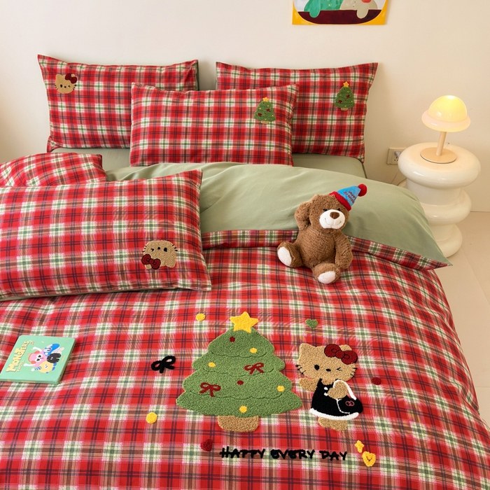 91家纺网 家纺一手货源 找家纺 如意朵 2025新款全棉加厚磨毛绣花四件套风格一（专版花型） 时尚猫咪