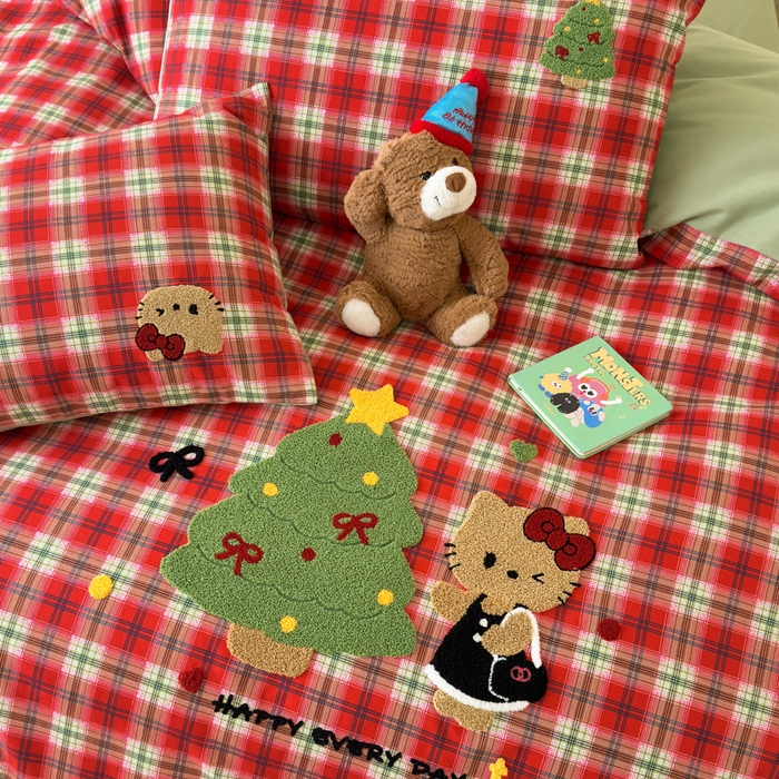 91家纺网 家纺一手货源 找家纺 如意朵 2025新款全棉加厚磨毛绣花四件套风格一（专版花型） 时尚猫咪