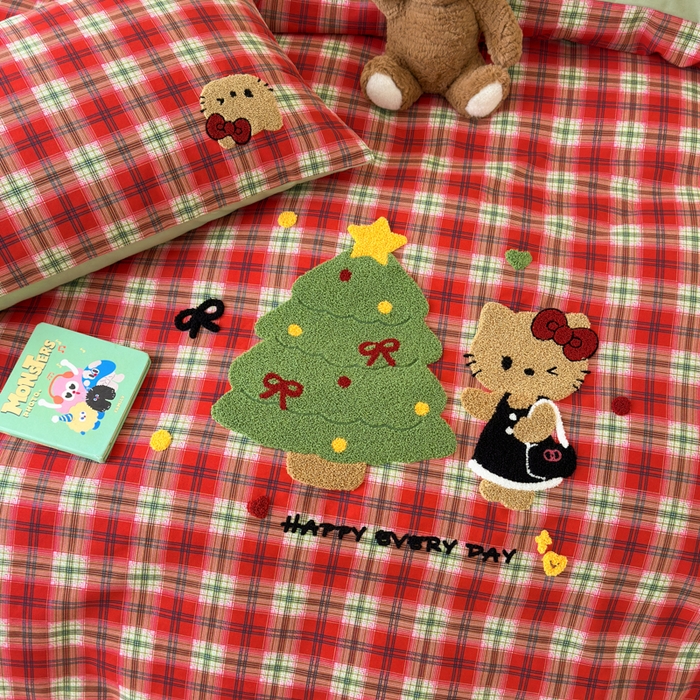 91家纺网 家纺一手货源 找家纺 如意朵 2025新款全棉加厚磨毛绣花四件套风格一（专版花型） 时尚猫咪