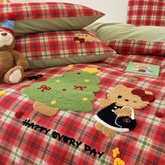 91家纺网 家纺一手货源 找家纺 如意朵 2025新款全棉加厚磨毛绣花四件套风格一（专版花型） 时尚猫咪