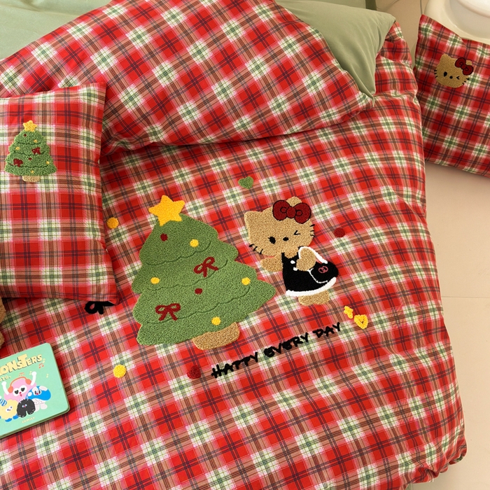 91家纺网 家纺一手货源 找家纺 如意朵 2025新款全棉加厚磨毛绣花四件套风格一（专版花型） 时尚猫咪