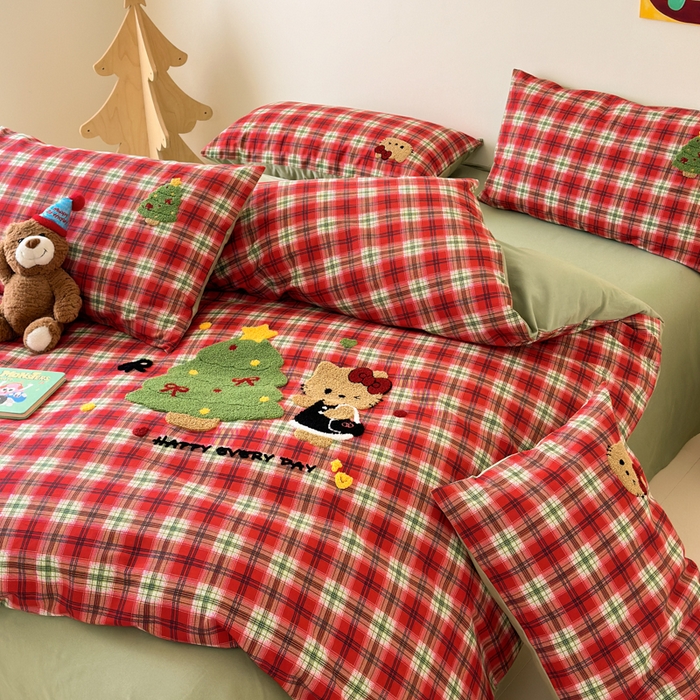 91家纺网 家纺一手货源 找家纺 如意朵 2025新款全棉加厚磨毛绣花四件套风格一（专版花型） 时尚猫咪